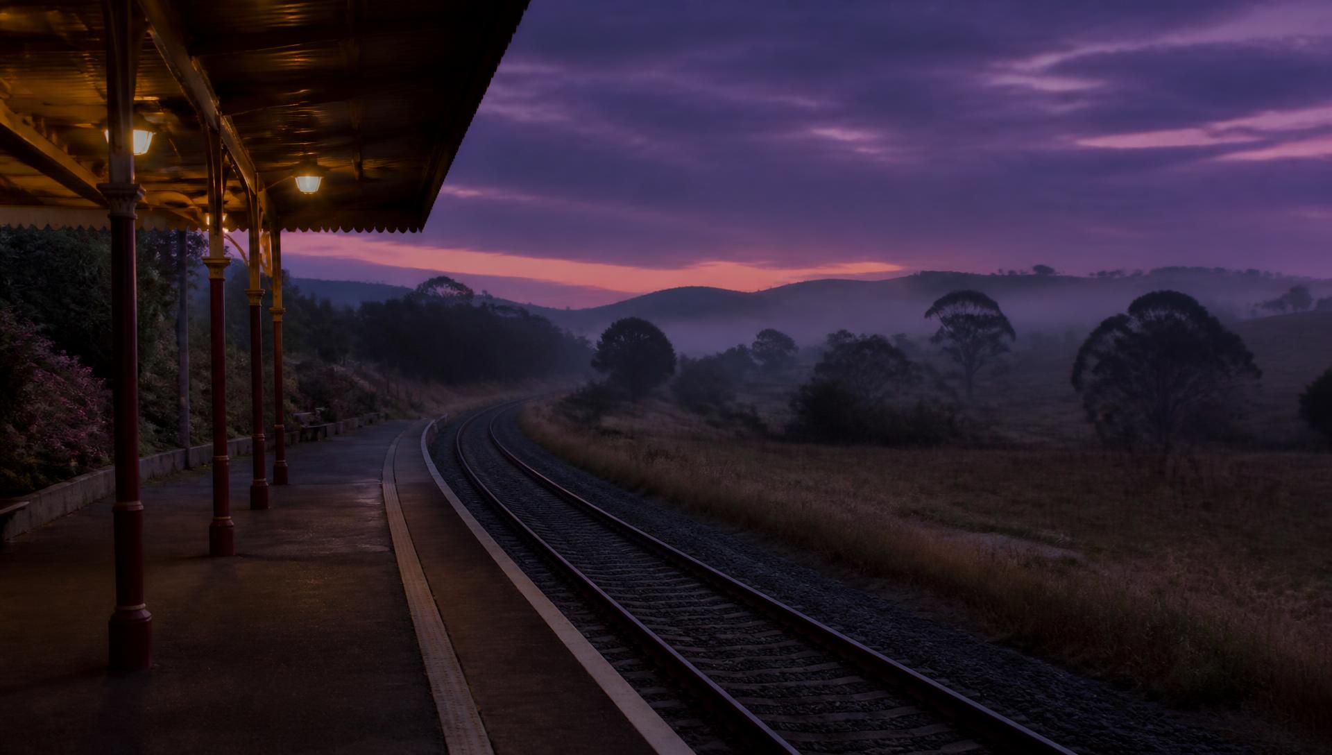 A regional Victorian railway platform at dusk